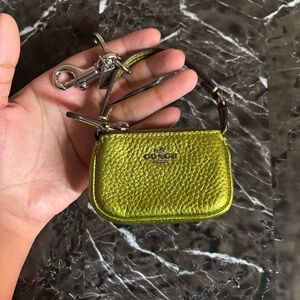 Coach Mini Bag Charm Nolita Green Metallic Keychain
